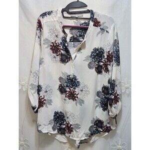 Daniel Rainn Womens Large White Blouse Floral Botanical Peasant Career Business